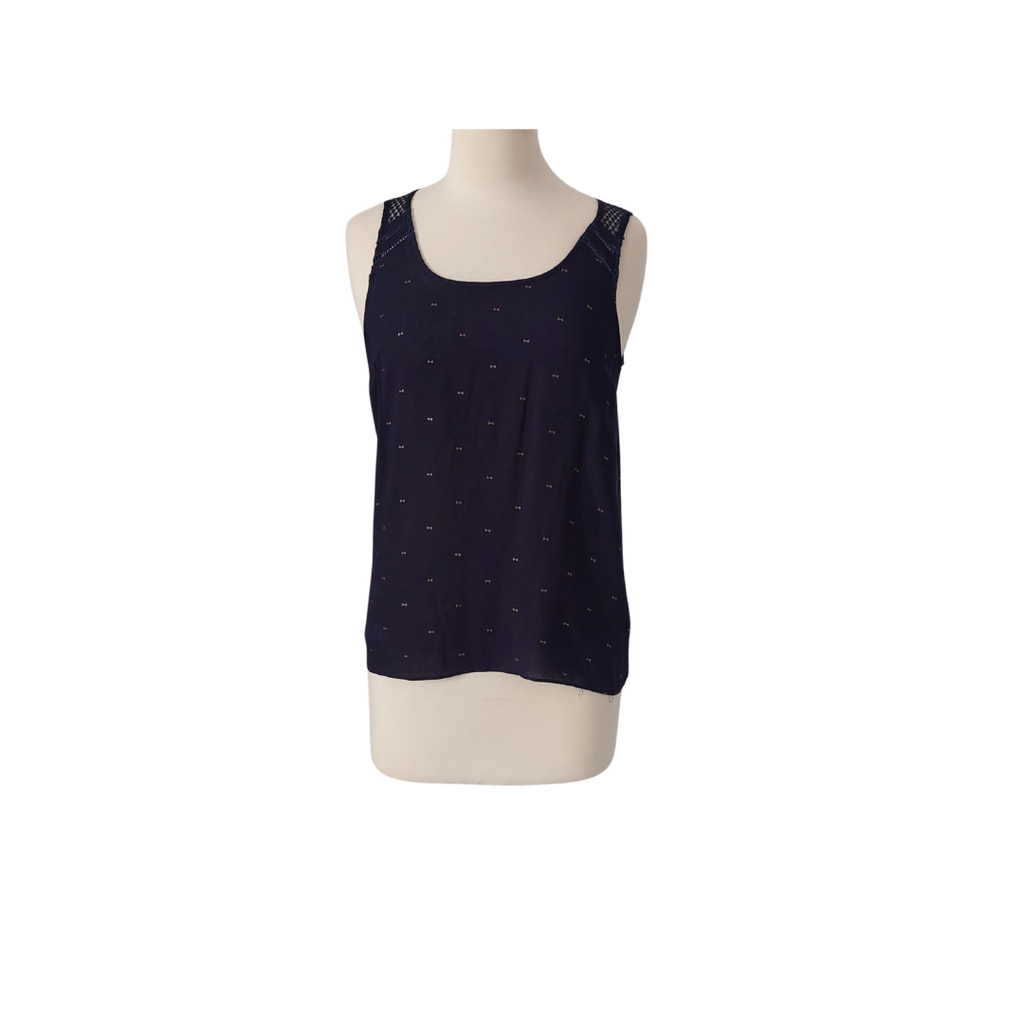 Naf Naf Navy and Gold Bow Print Sleeveless Top | Pre loved |
