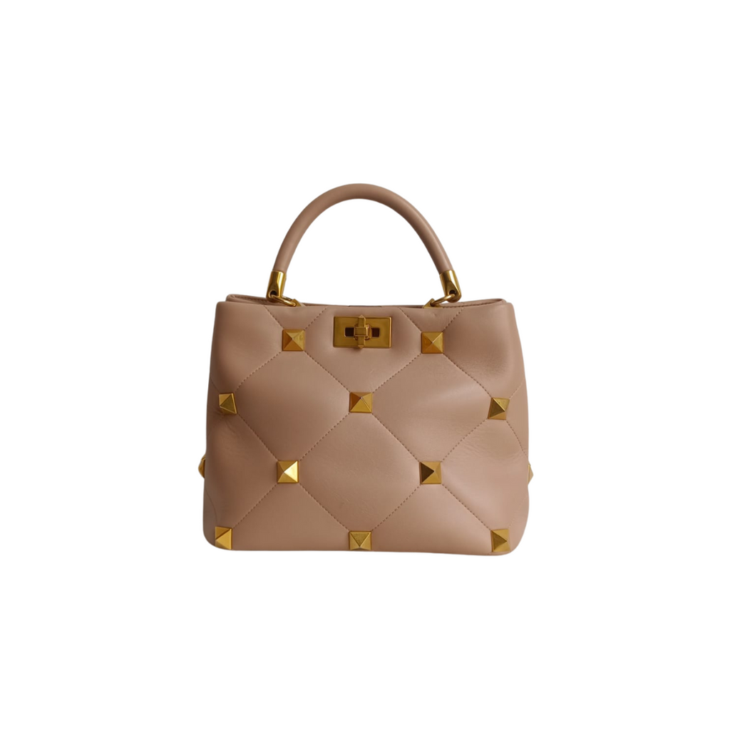 Valentino Rose Cannelle Leather Medium Roman Stud Top Handle Bag | Pre Loved |