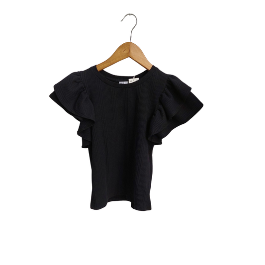 Zara Black Ribbed Puff Frill Sleeve Crop Top | Brand New |