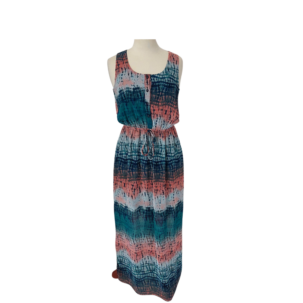 Enfocus Pink & Blue Printed Cinched Waist Sleeveless Maxi Dress | Pre Loved |