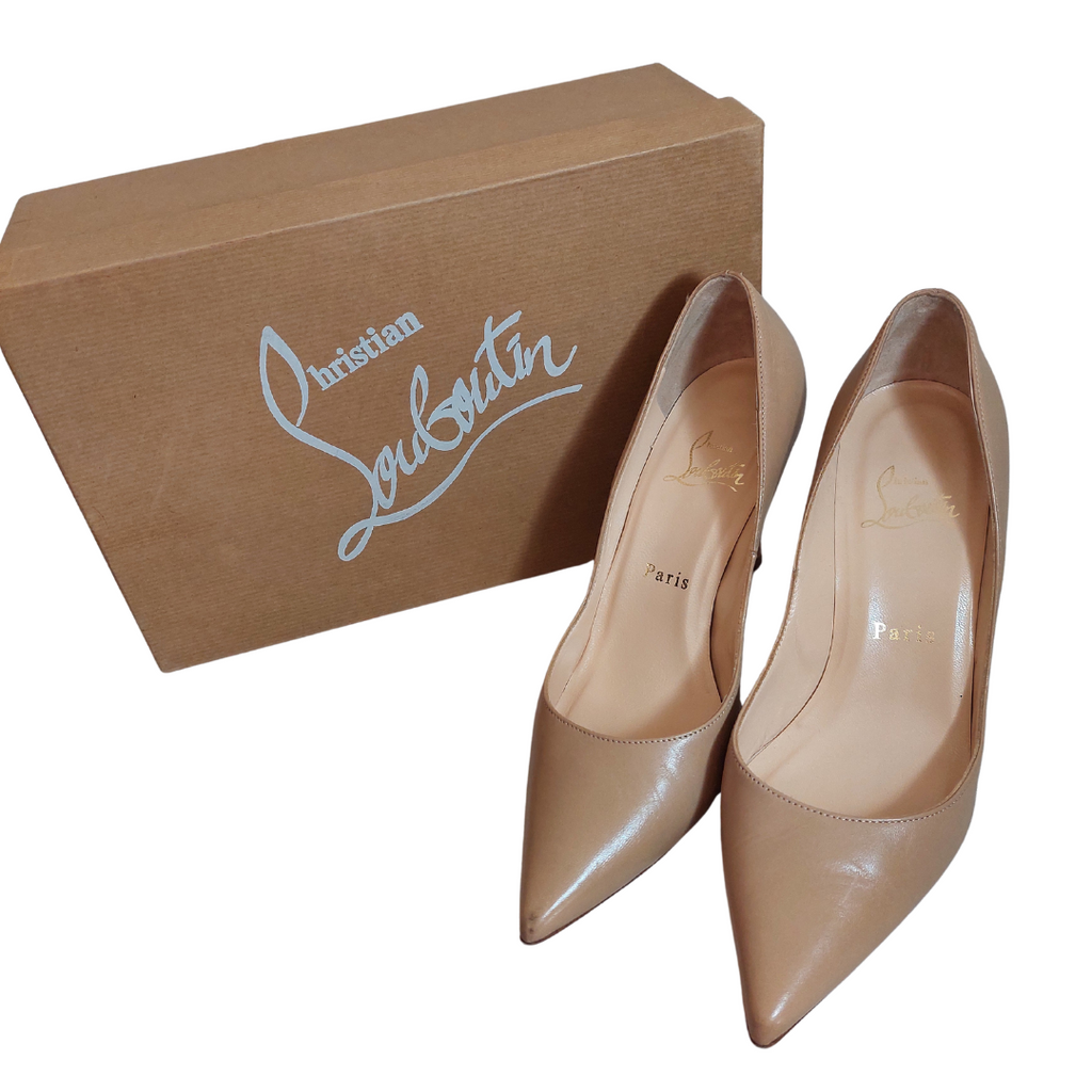 Christian Louboutin BEIGE Leather DECOLTISSIMO Heels | Gently Used |