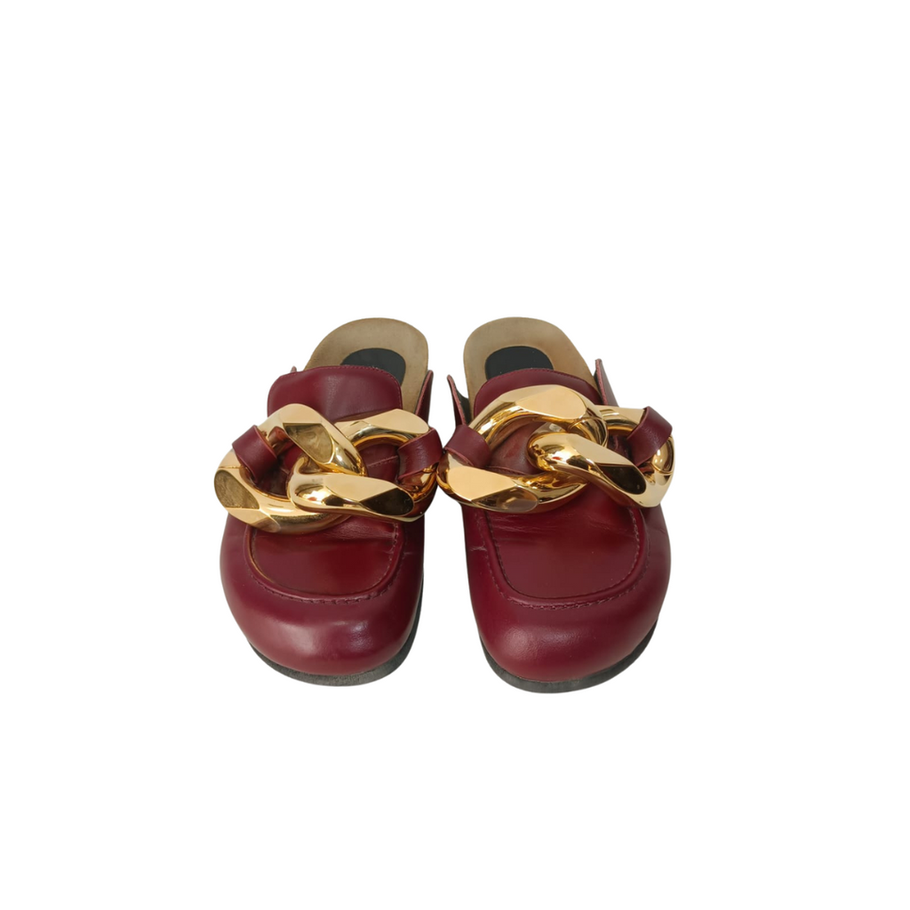 JW Anderson Maroon Chain Loafer Leather Mules | Pre Loved |