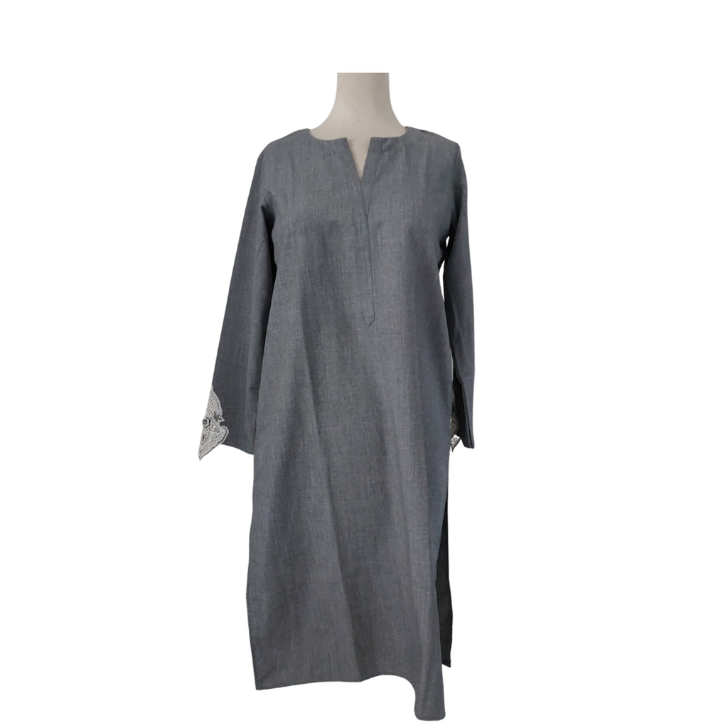Amna Chaudhry 'Neda' Grey & White Lace Kurta | Brand New |