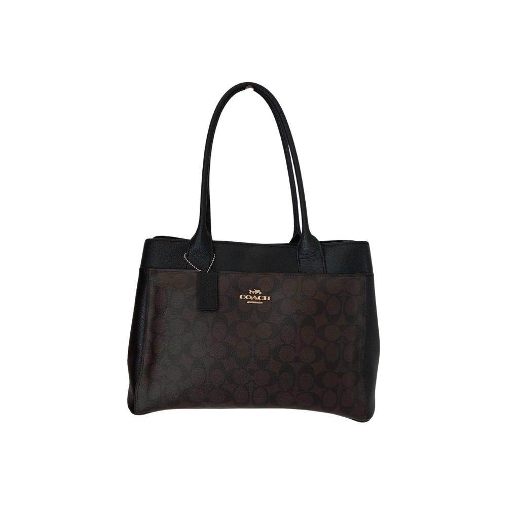 Coach Brown & Black Signature Coated Canvas 'Casey' Tote Bag | Pre Loved |