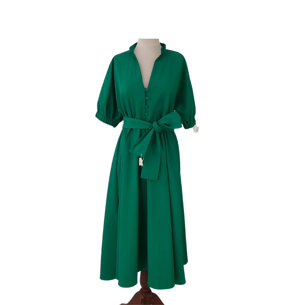 ZARA Green Puff Sleeve Dress With Belt | Pre Loved |