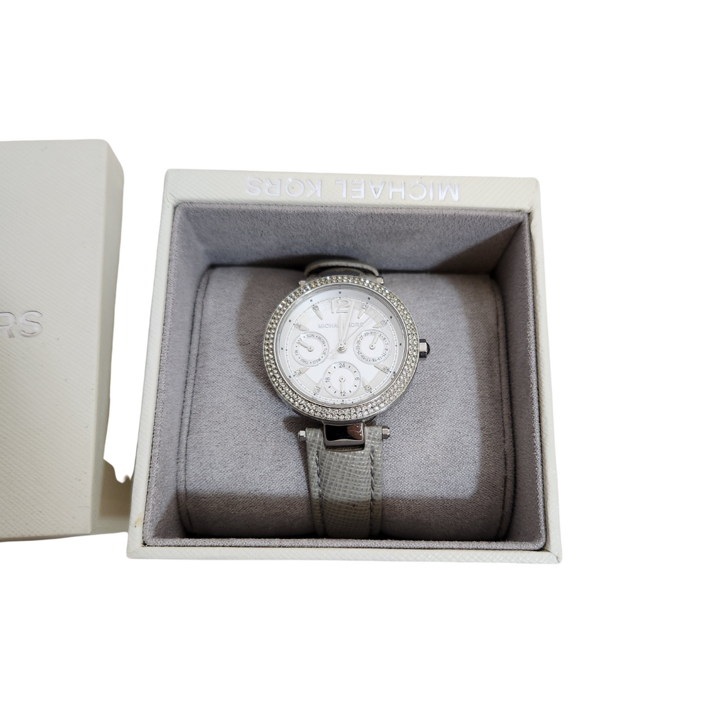 Michael Kors MK2503 Grey Leather Strap Watch | Gently Used |