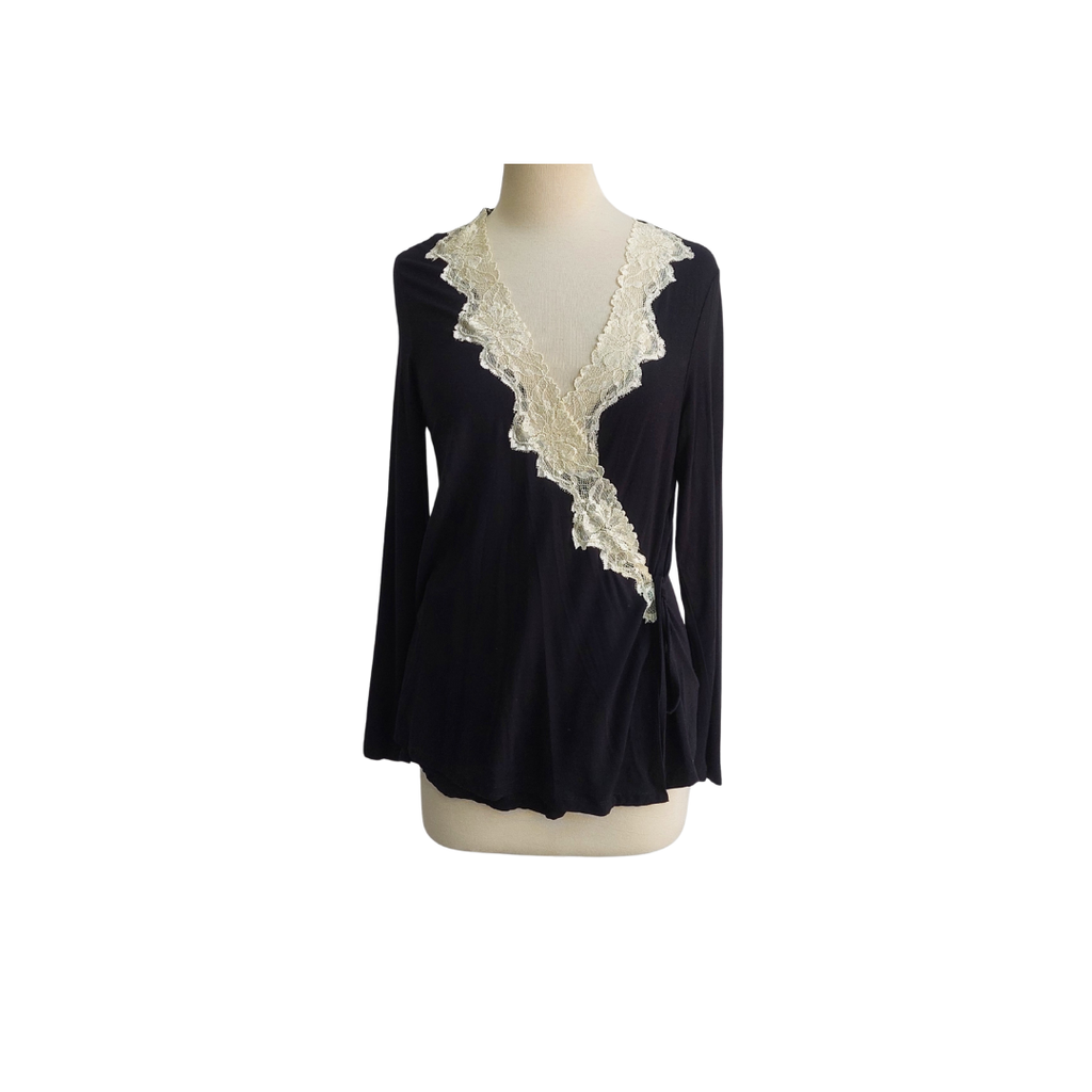 M&S Black & White Lace Wrap Top | Pre Loved |