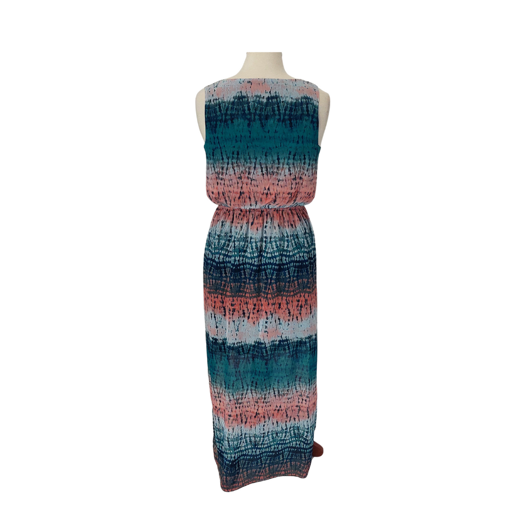 Enfocus Pink & Blue Printed Cinched Waist Sleeveless Maxi Dress | Pre Loved |