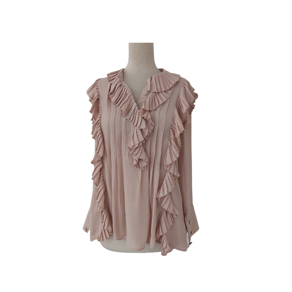 Rania Beige Frill Pleated Blouse | Pre Loved |