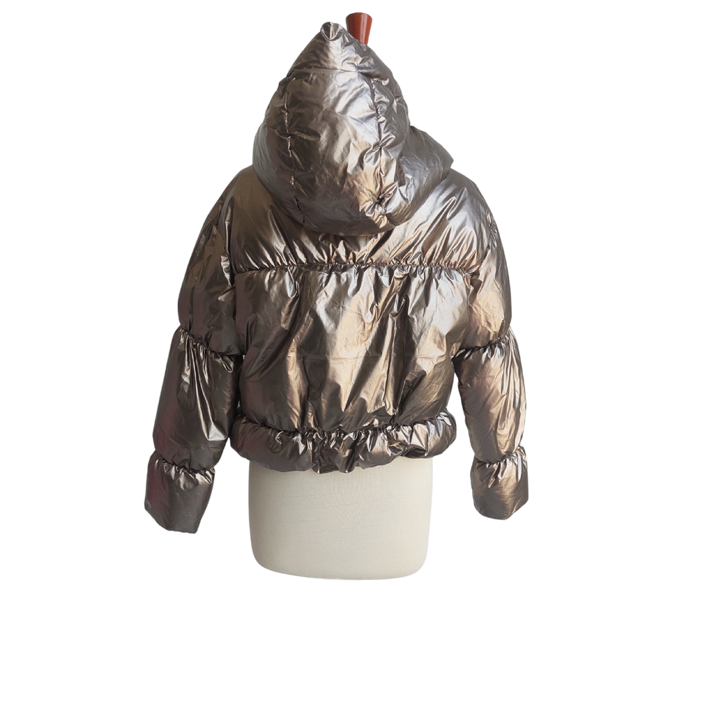 ZARA Taupe Metallic Hooded Puffer Jacket | Gently Used |