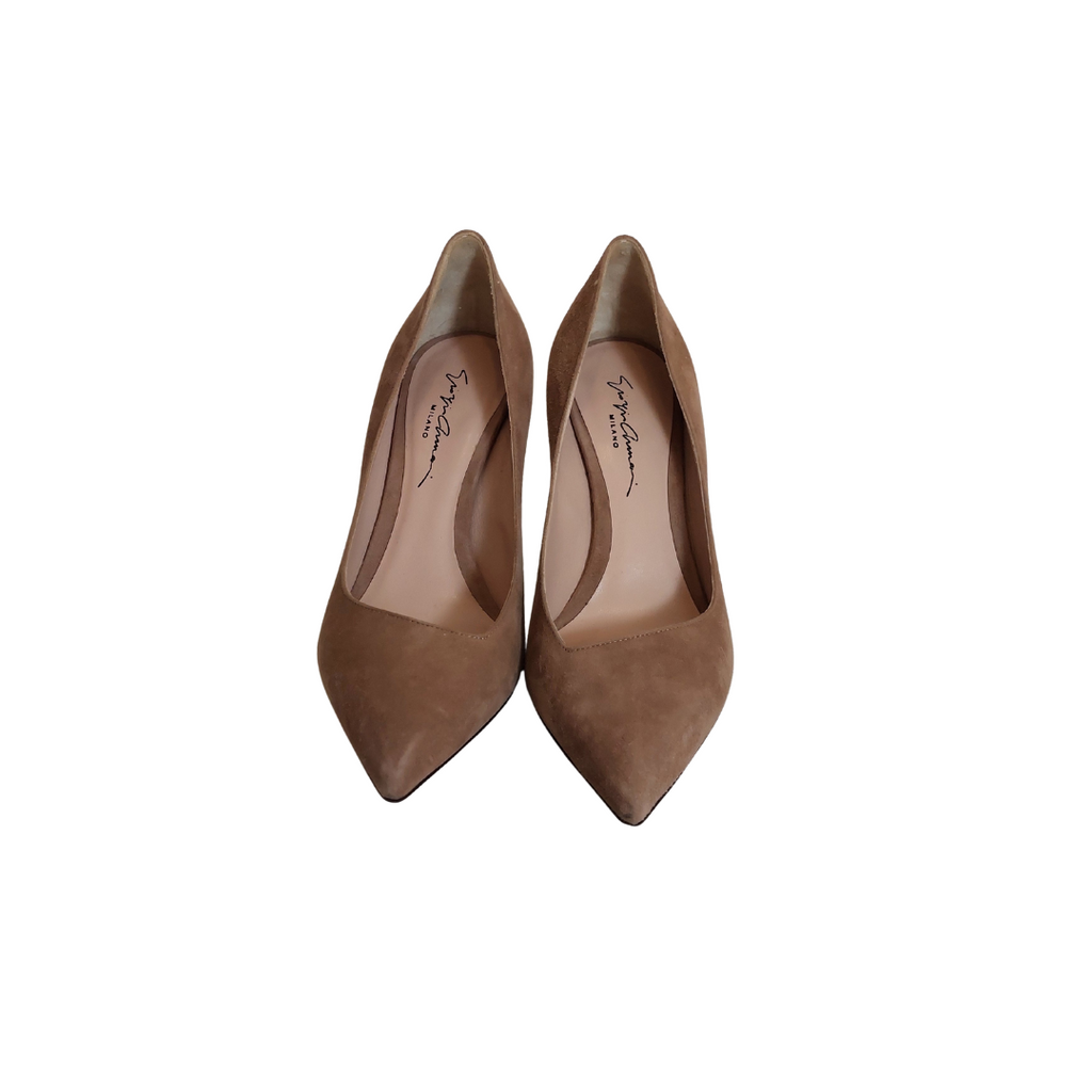 Giorgio Armani Nude Suede Asymmetrical Top Line Court Shoes | Pre Loved |