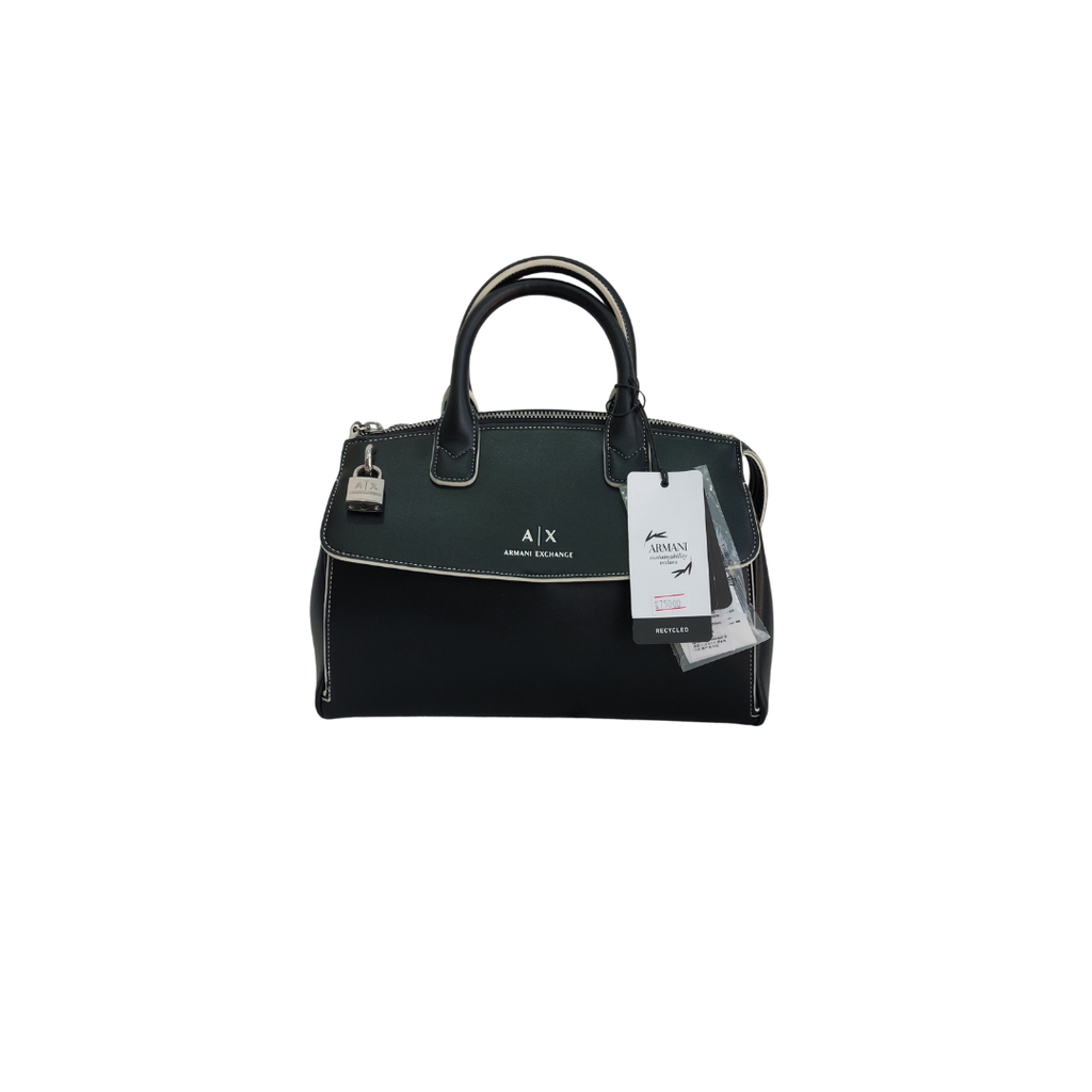 Armani Exchange Black White White Trim Leatherette 'Jane' Handbag | Gently Used |