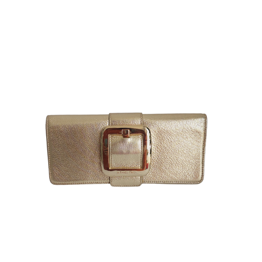 Michael Kors Metallic Gold Sutton Buckle Leather Clutch | Pre Loved |