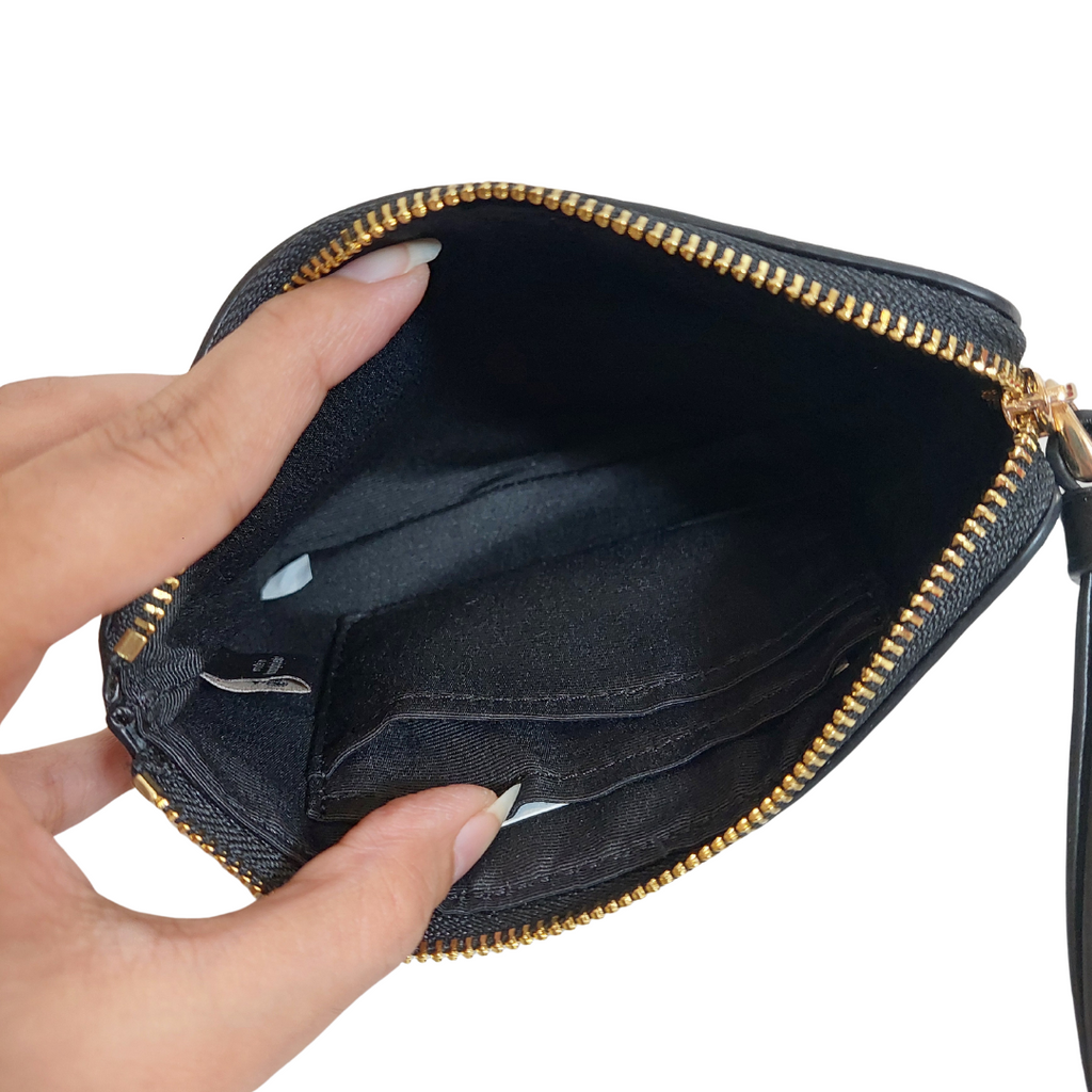 Coach Black & Brown Signature Corner Zip Wristlet | Brand New |