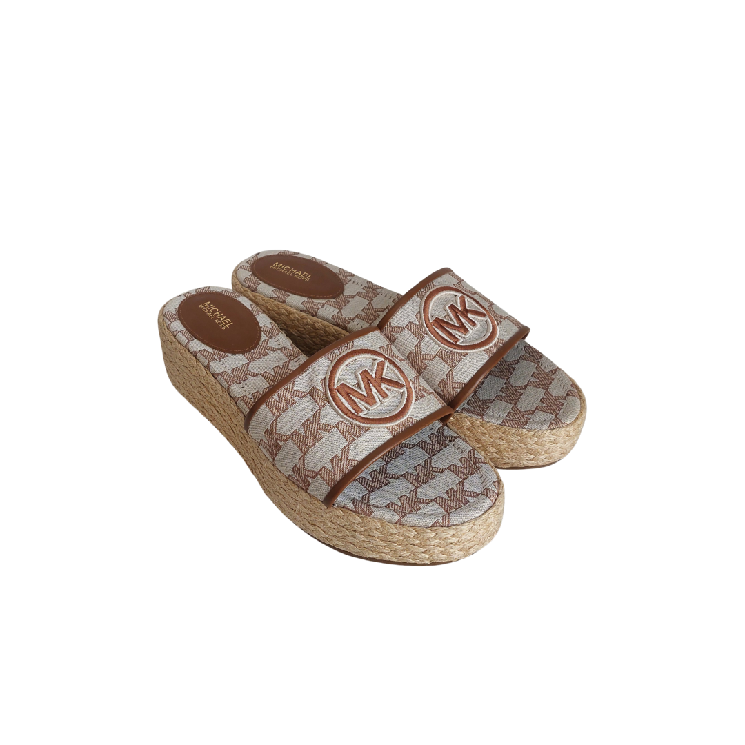 Michael Kors Sadler Logo Jacquard & Jute Wedge Sandal | Brand New |