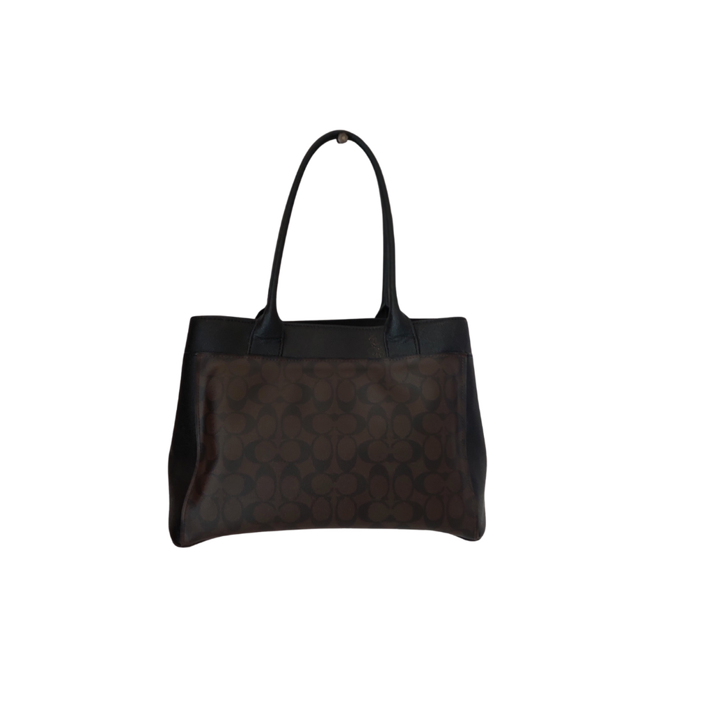 Coach Brown & Black Signature Coated Canvas 'Casey' Tote Bag | Pre Loved |