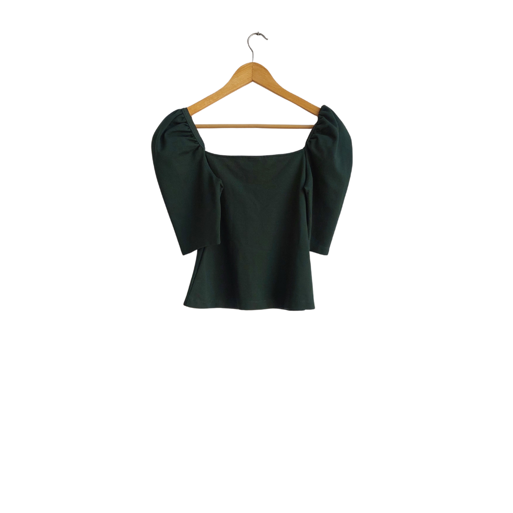 H&M Bottle Green Puff Sleeve Top | Gently Used |
