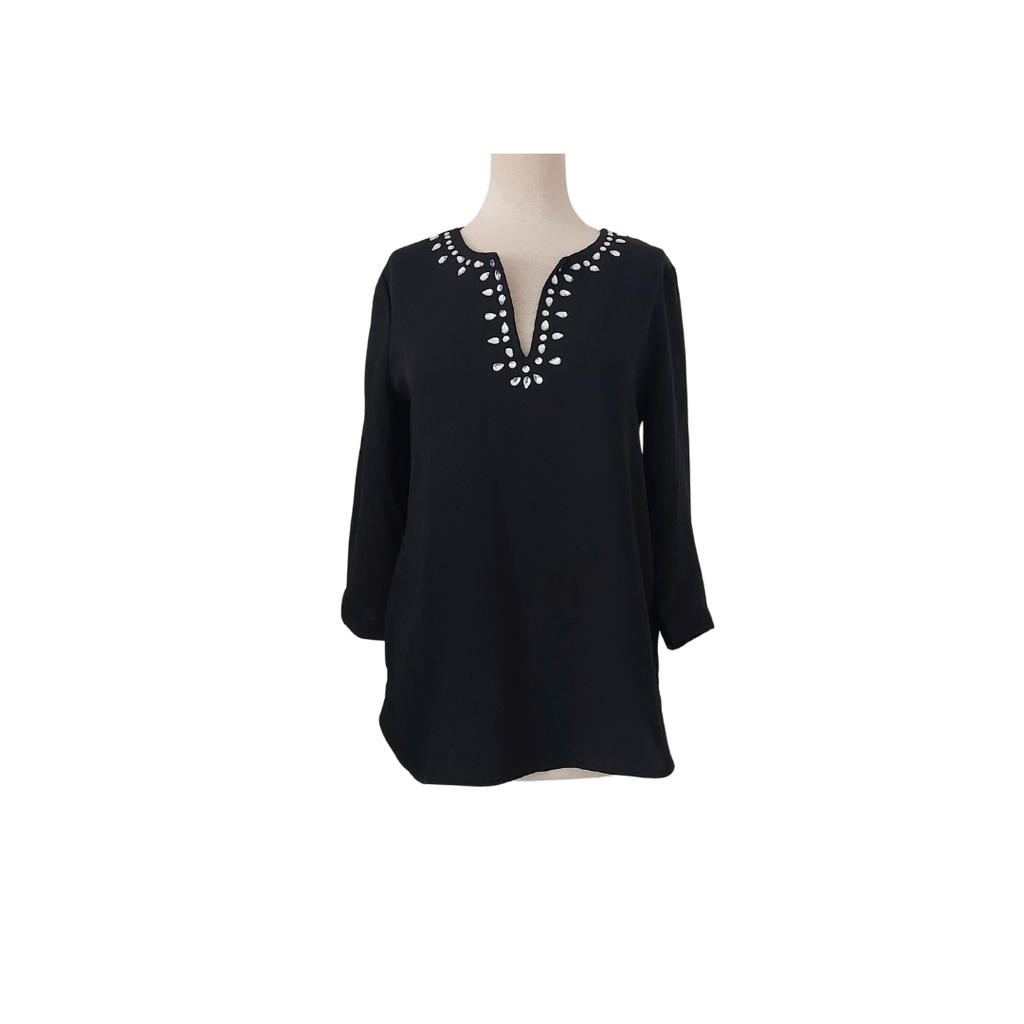 Adrienne Vittadini Black Rhinestone Blouse | Pre Loved |