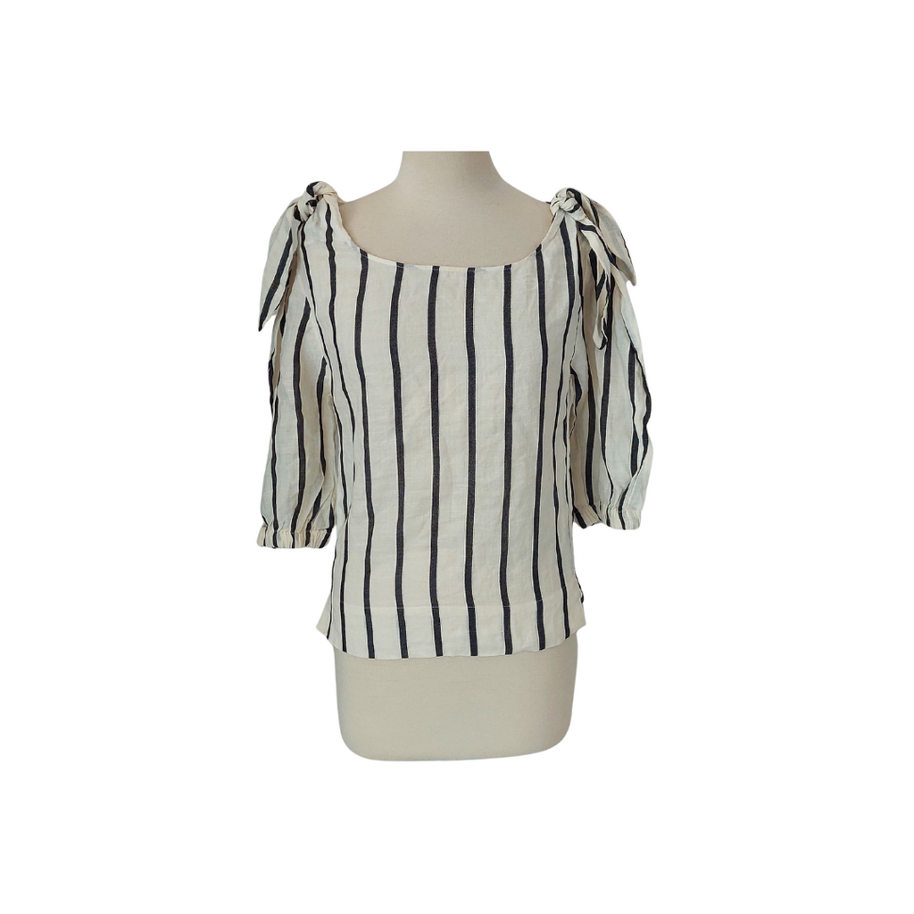 Zara Cream & Black Striped Tie Up Detail Top | Pre Loved |