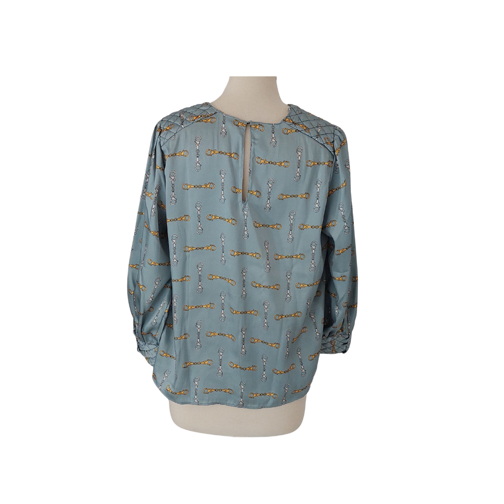 Zara Light Blue Hook Printed Satin Top | Gently Used |
