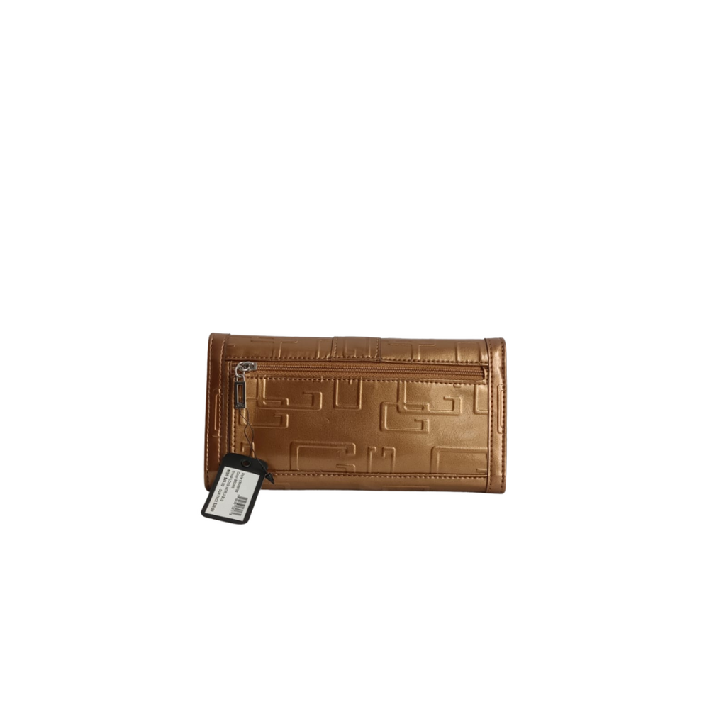 Guess Gold Patent Tri-Fold Monogram Wallet | Brand New |