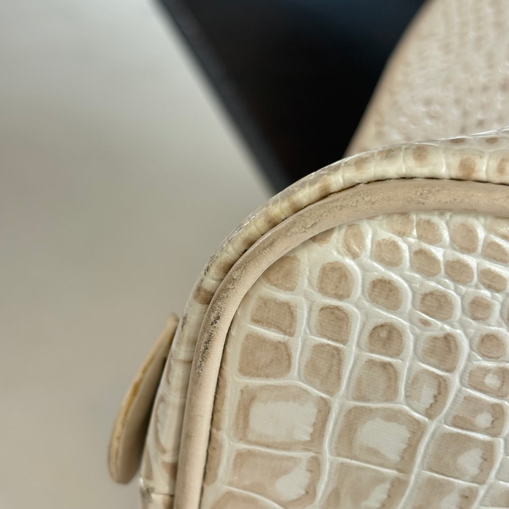 Jafferjees Cream Leather Textured Dome Satchel Bag | Pre Loved |