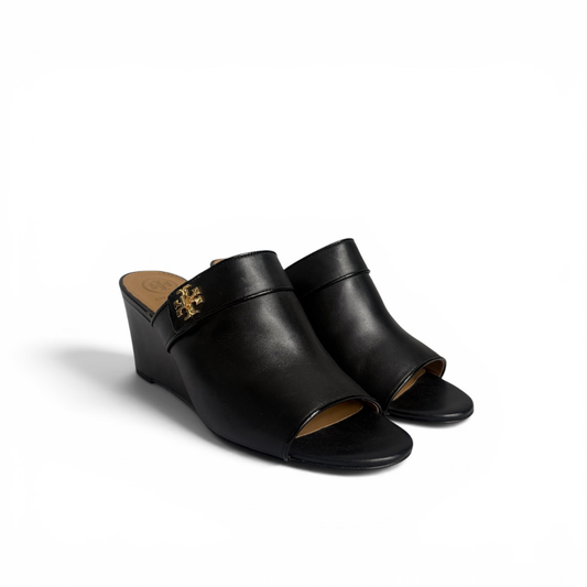 Tory Burch Black Leather Open Toe Wedges | Gently Used |