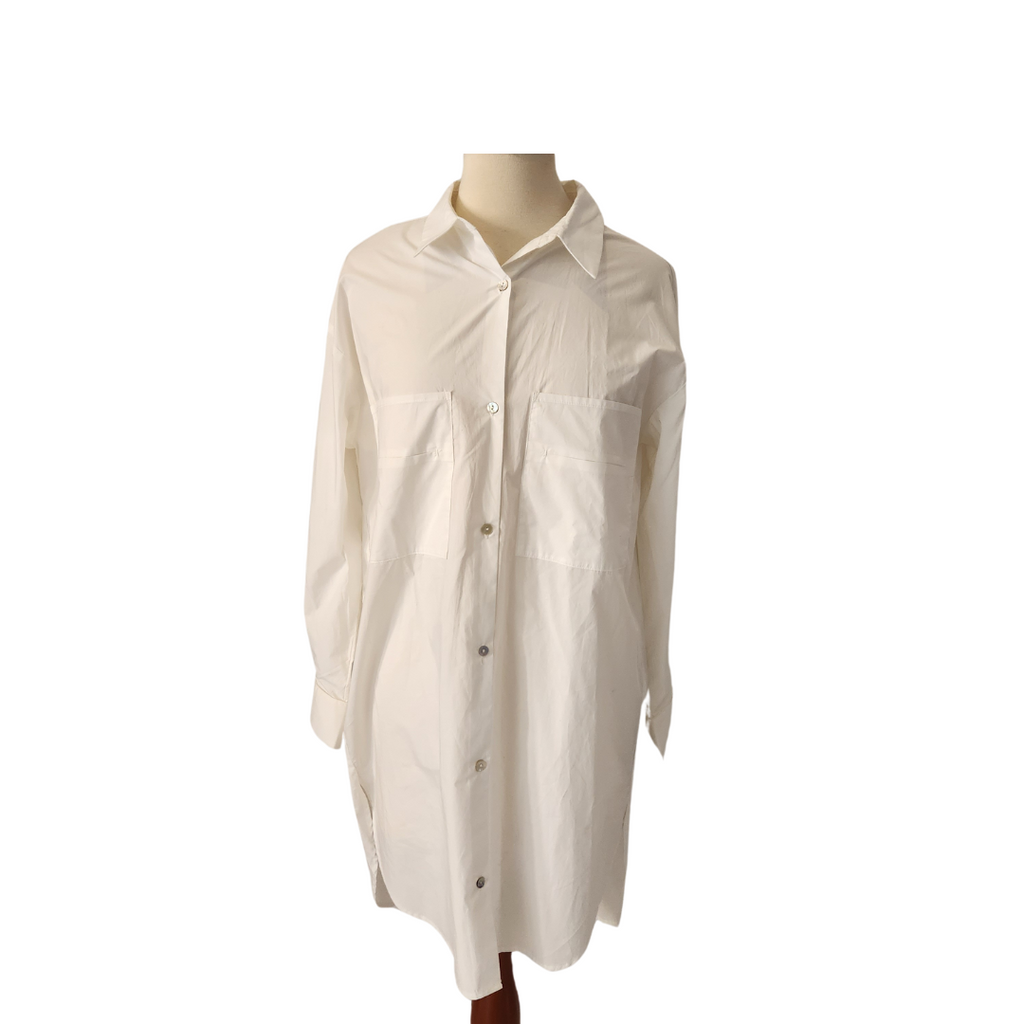 ZARA White Long Button-down 100% Cotton Collared Shirt | Brand New |
