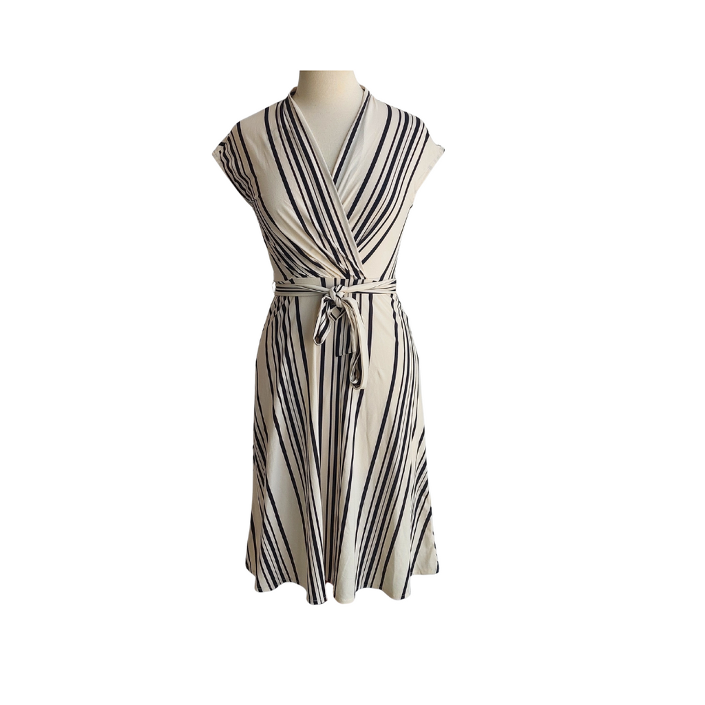 H&M Cream & Black Striped Sleeveless Short Dress | Gently Used |