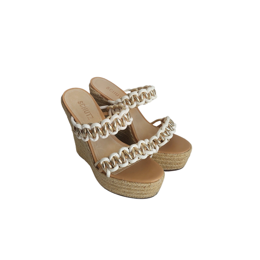 Schutz Juliet Tan And White Chain-trim Wedge Platform Sandals | Gently Used |