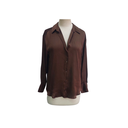 Zara Brown Satin Button Down Shirt | Brand New |