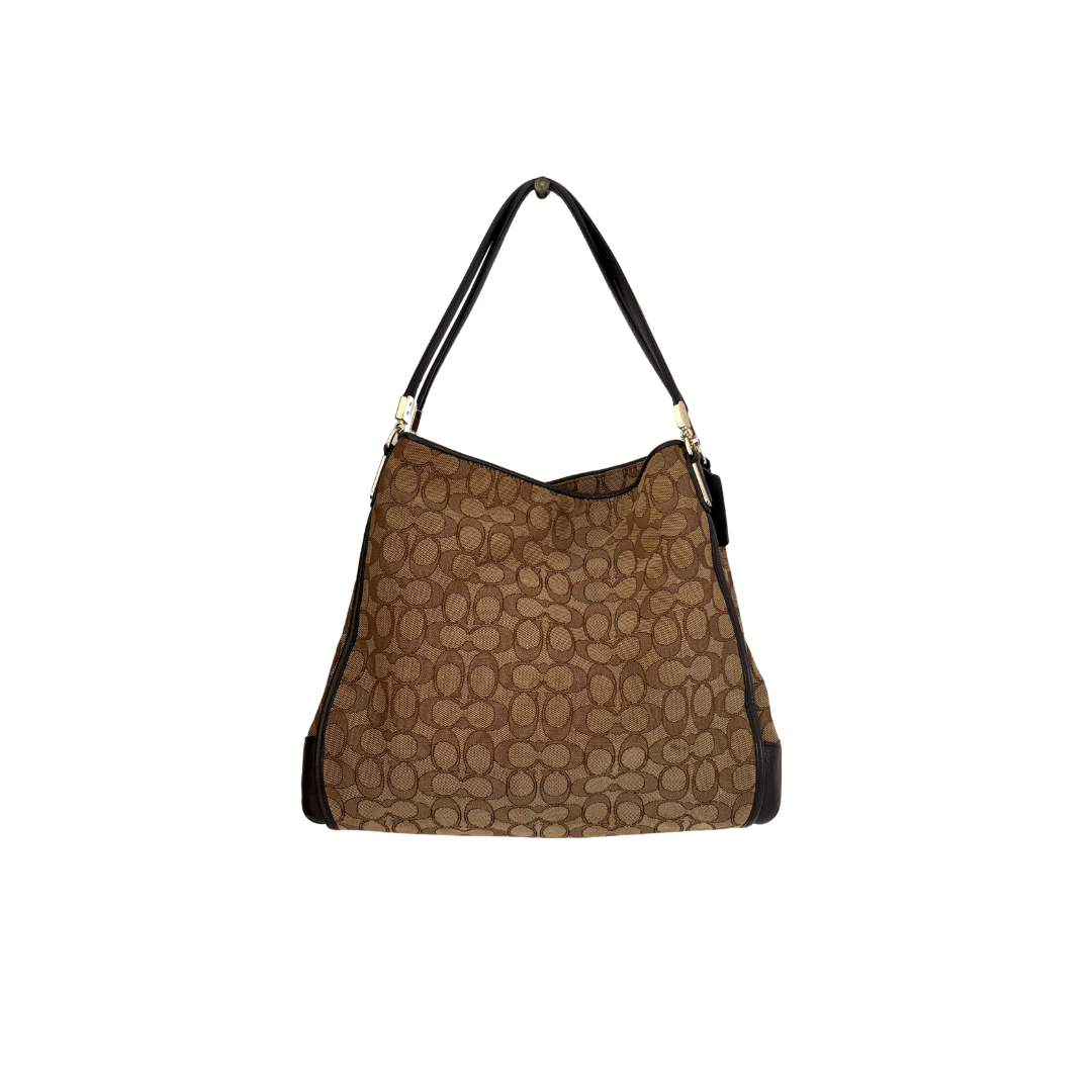 Coach Signature 'Phoebe' Brown Canvas Leather Shoulder Bag Pre