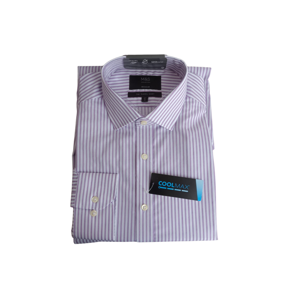 M&S Men's Purple Striped Collared Shirt | Brand New |