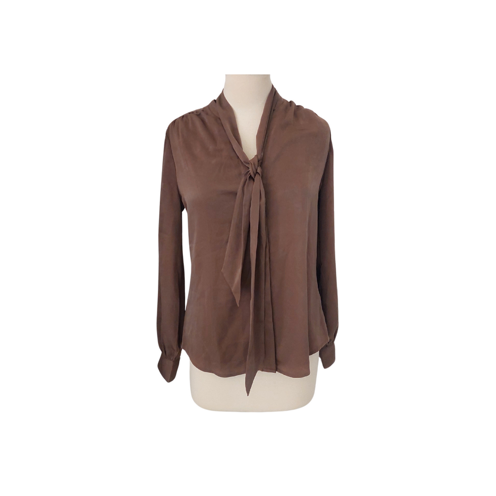 Express Taupe Satin Neck-tie Blouse | Brand New |
