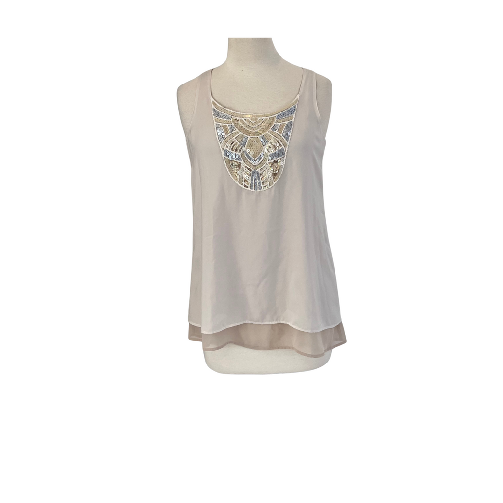 Promod Beige Satin Sequins Sleeveless Top | Pre Loved |