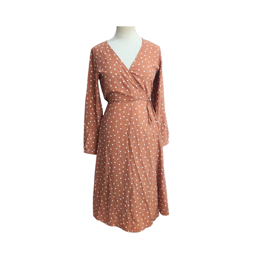 Uniqlo Beige Polka Dot Wrap Midi Dress | Like New |