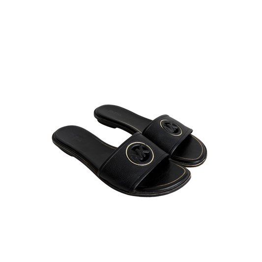 Michael Kors Black Leather Deanna Cutout Slide Sandal | Pre Loved |