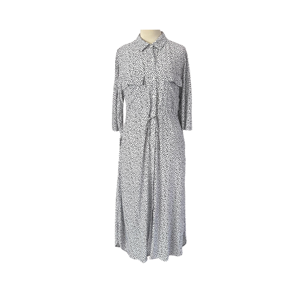Next White & Black Polka Dot Cinched Button Down Dress | Pre Loved |
