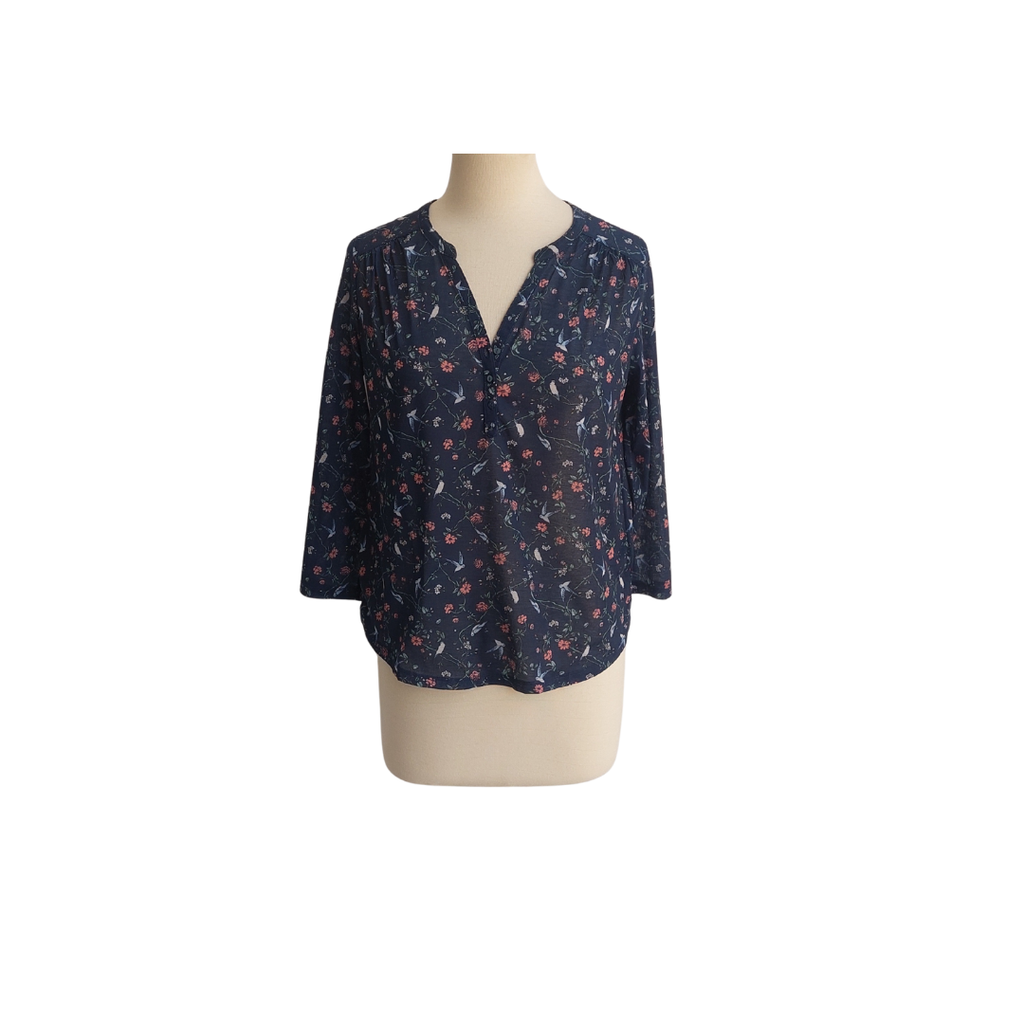 H&M Blue Floral & Bird Printed Top | Like New |