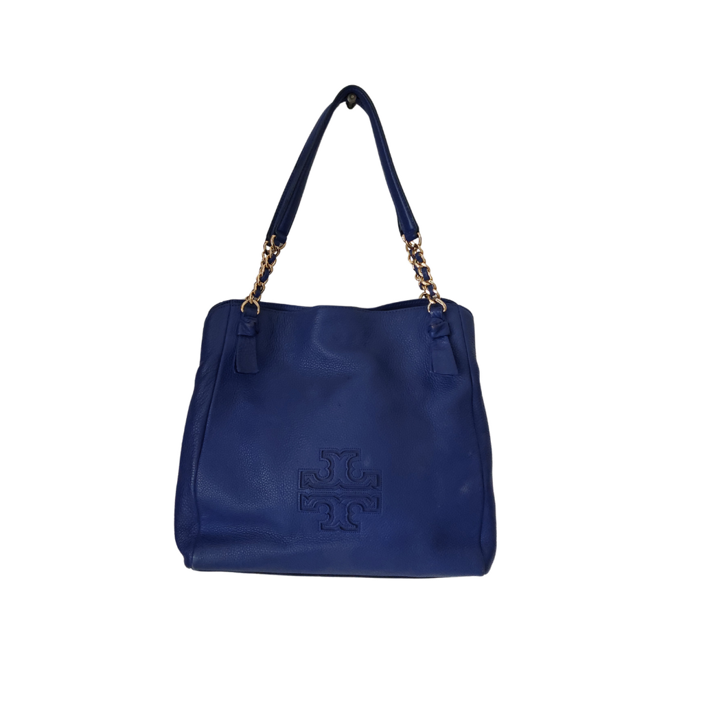 Tory Burch Blue Britten Chain Leather Tote Bag | Pre Loved |