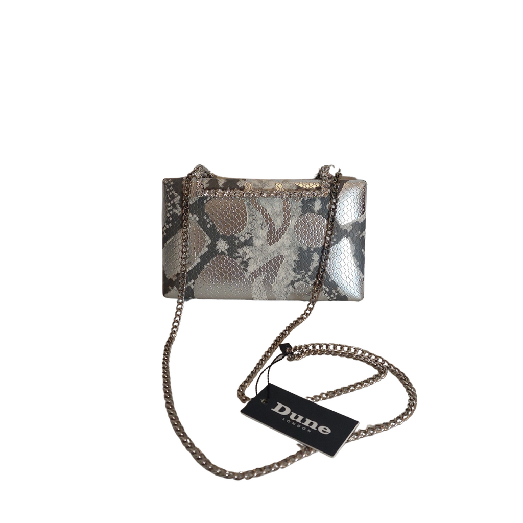 DUNE BINXIE Silver Synthetic Reptile Jewelled Clasp Frame Bag | Brand New |