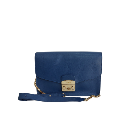 Furla Teal Blue Metropolis Leather Shoulder Bag | Pre Loved | - Secret Stash
