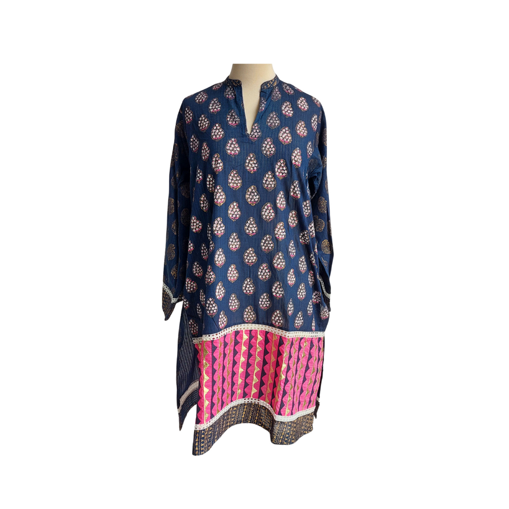 Blocked Navy Kairi Printed Kurta | Pre Loved |