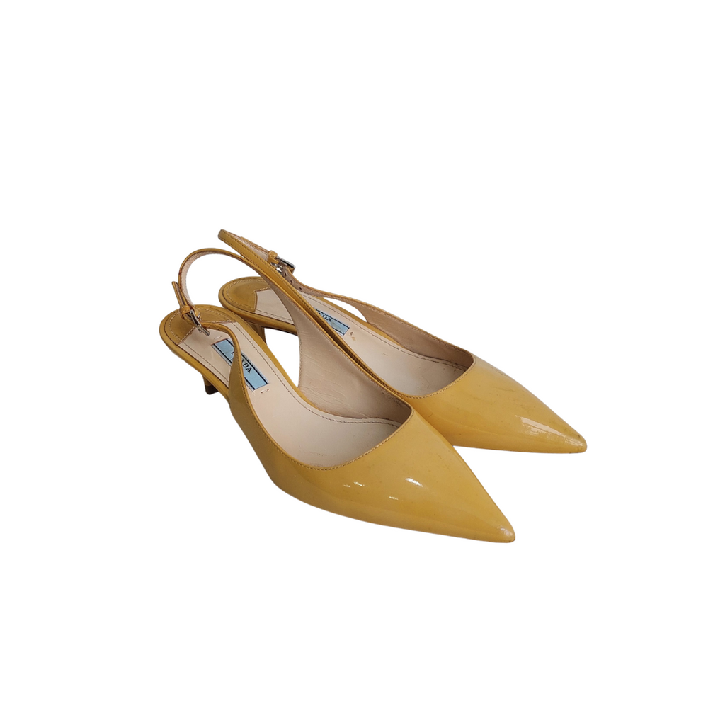 Prada Beige Patent Leather Pointed Kitten Heels | Pre Loved |