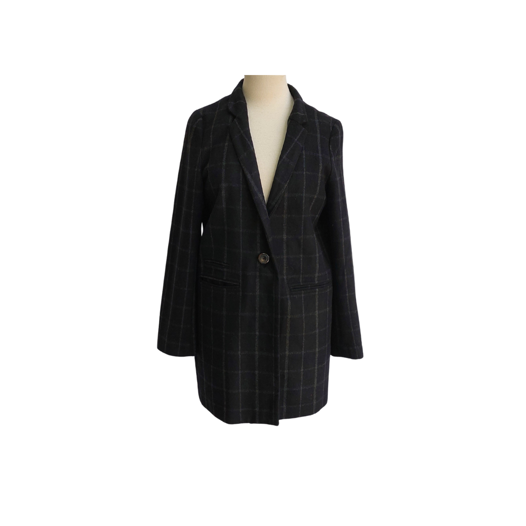 Next Black Check Print Long Coat | Gently Used |