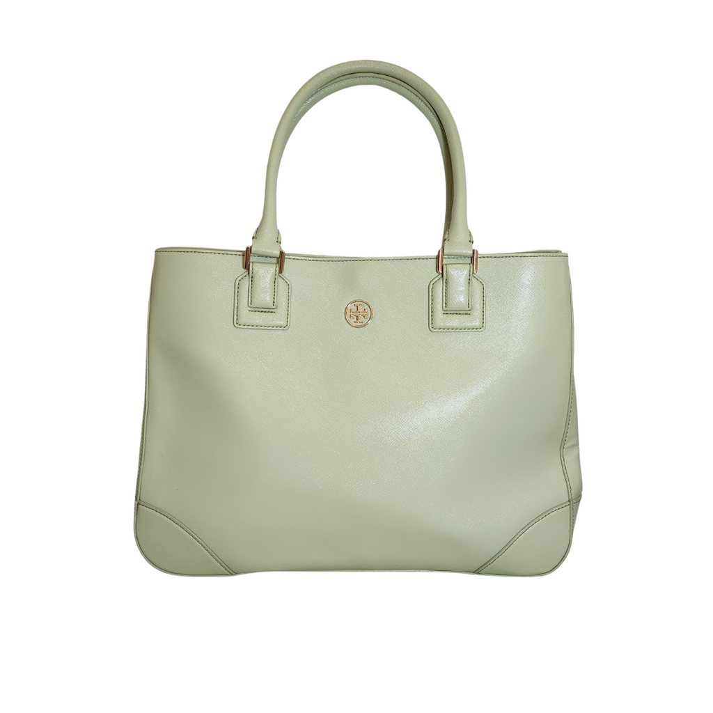 Tory Burch Mint Green Leather Large Robinson Tote | Gently Used |