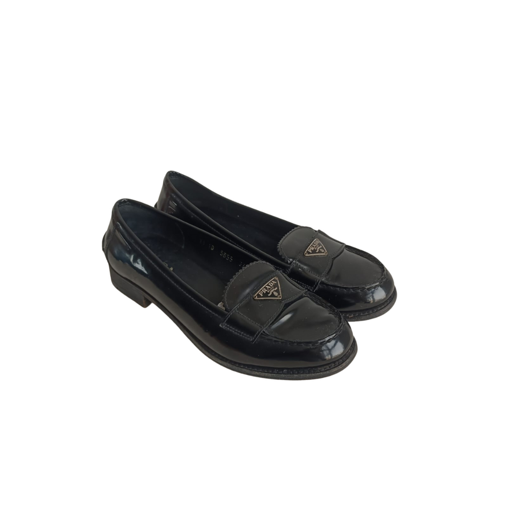 Prada Black Patent Leather Loafers | Pre Loved |