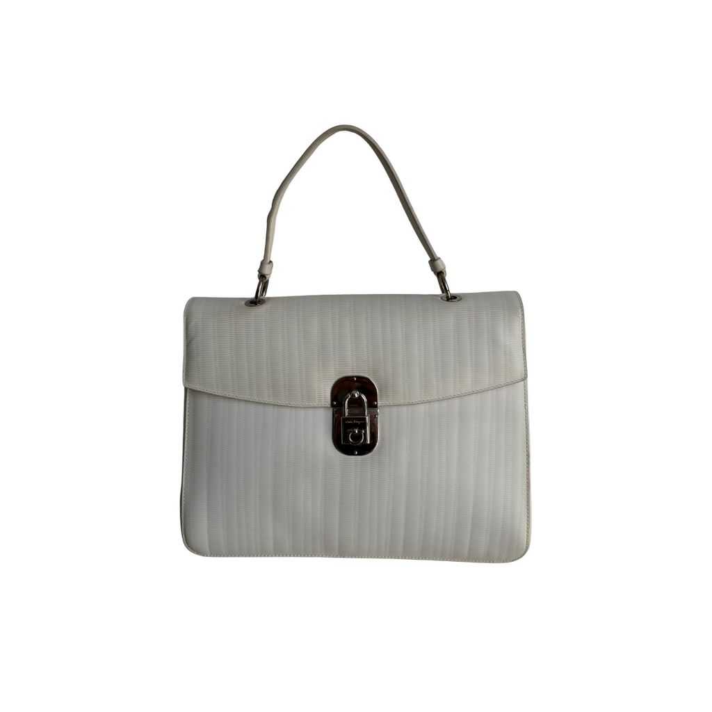 Salvatore Ferragamo White Leather Vintage Top Handle Bag | Pre Loved |