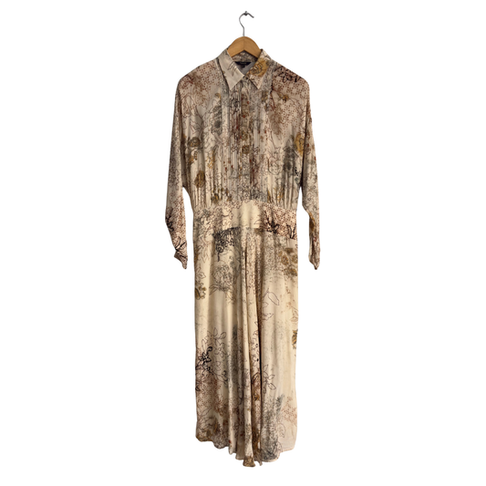 Massimo Dutti Cream And Brown Floral Maxi Dress | Gently Used |