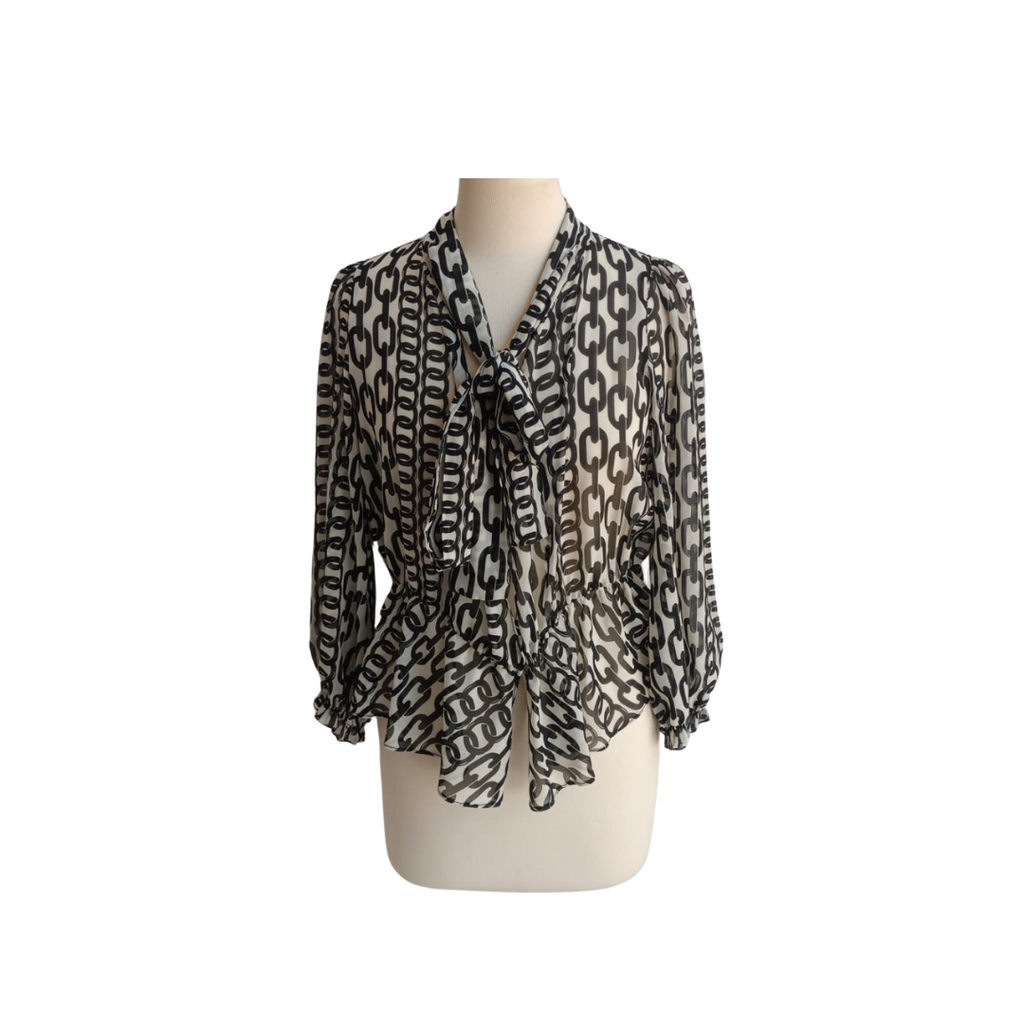 Zara Black & White Chain Printed Sheer Top | Pre Loved |